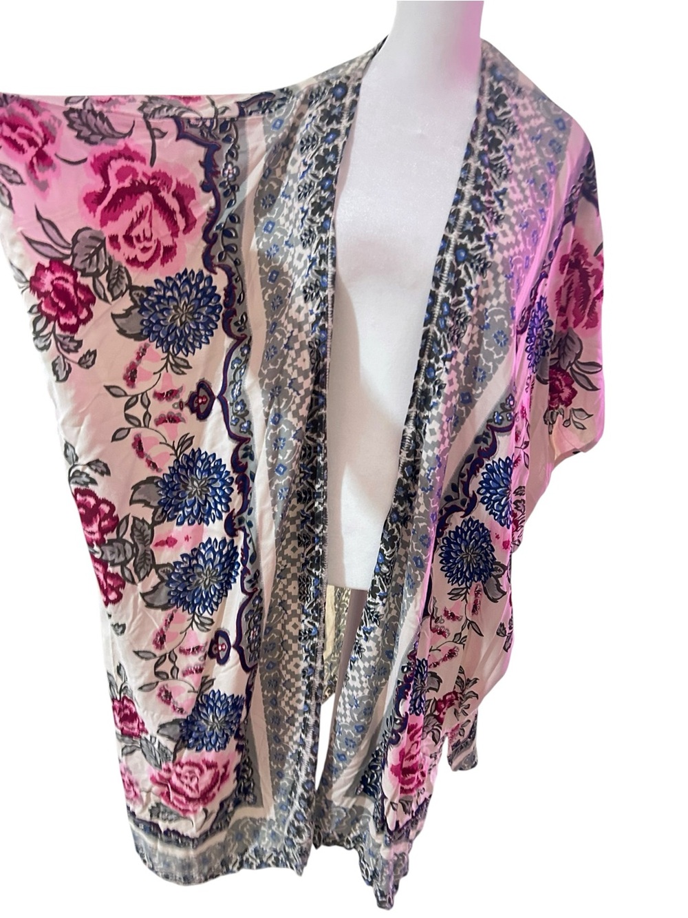 NWT Nostalgia Floral Kimono Duster L One Size Boho Cocoon Cardigan